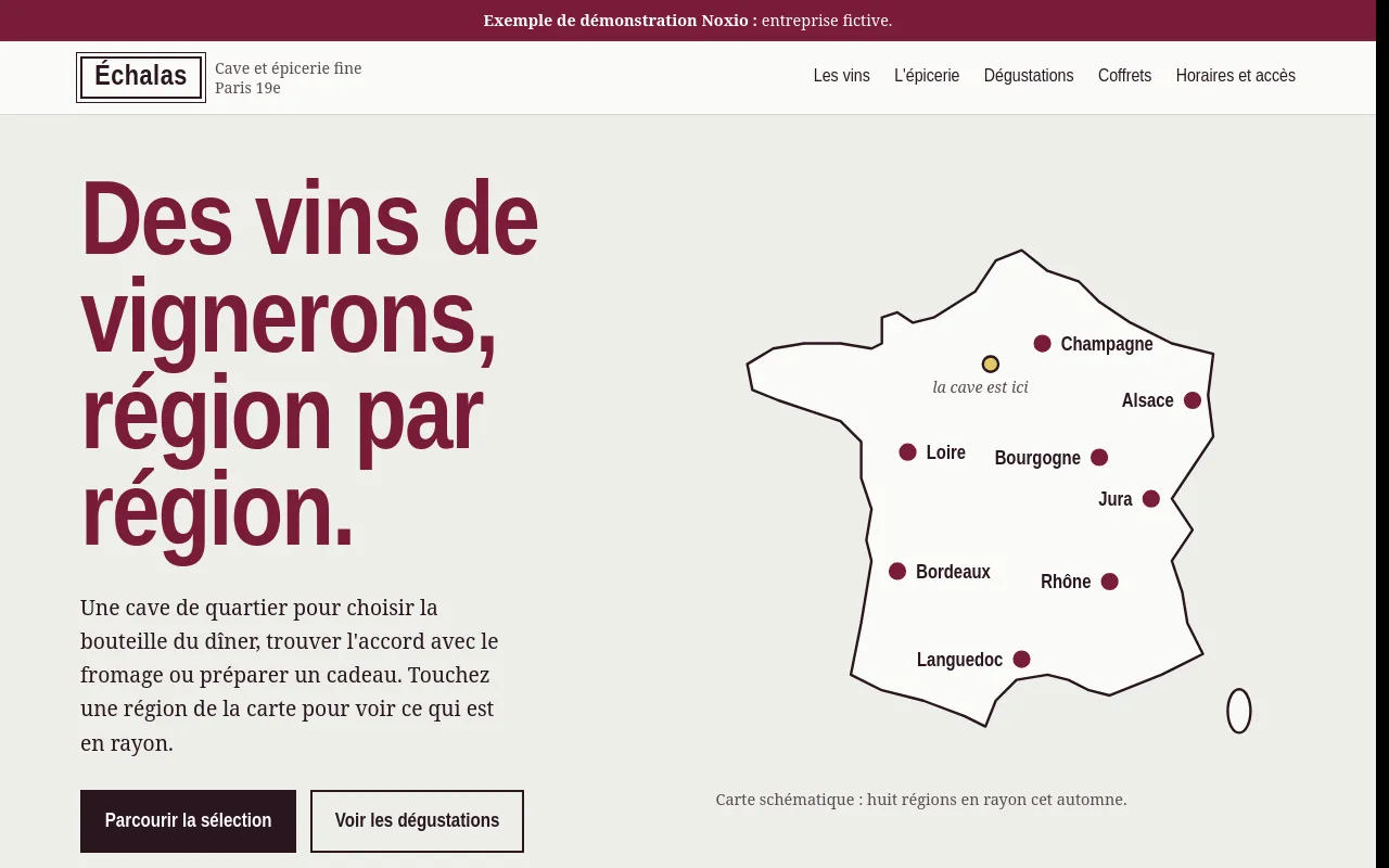 Page d’accueil de l’exemple Échalas, sur ordinateur