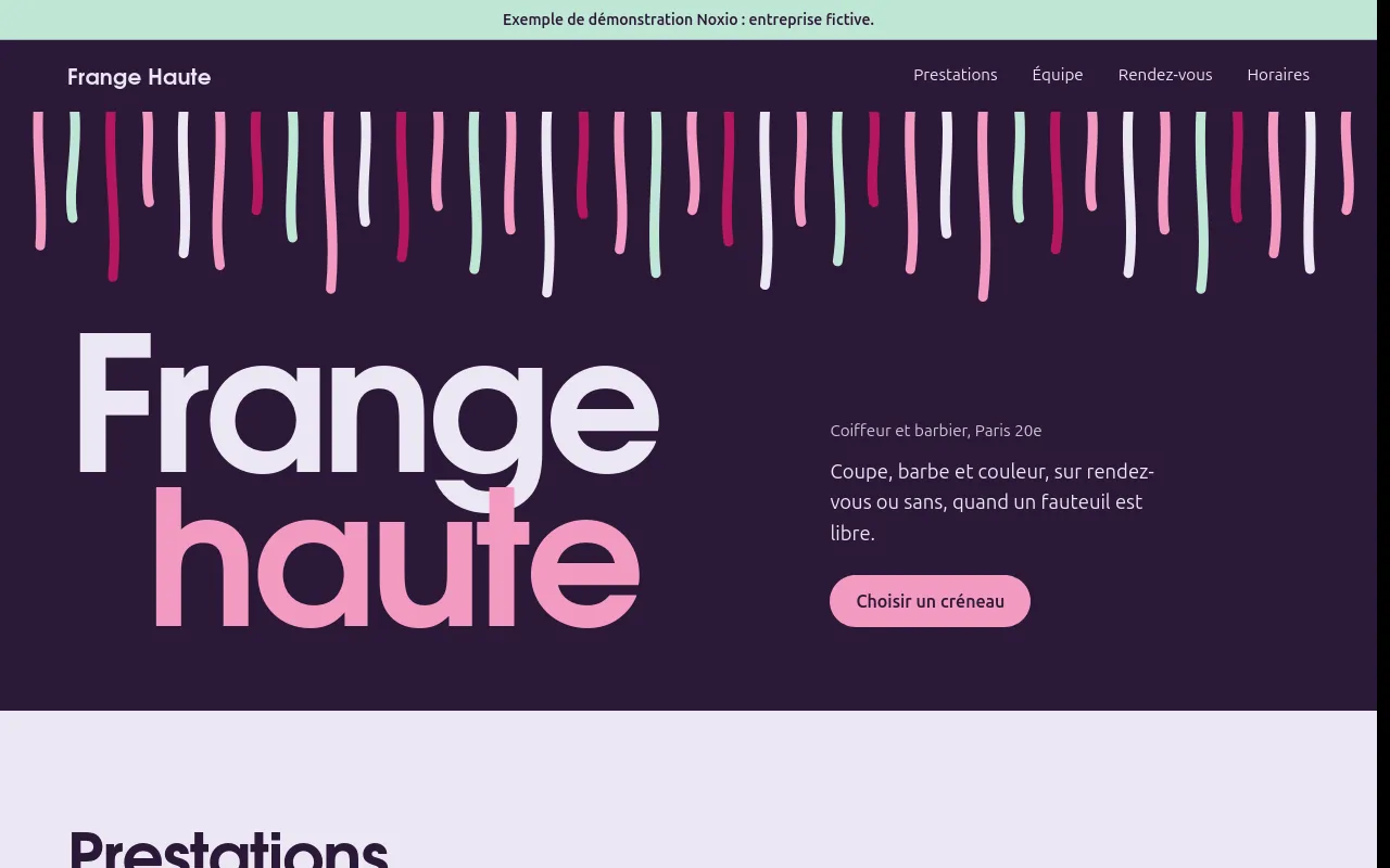 Page d’accueil de l’exemple Frange Haute, sur ordinateur